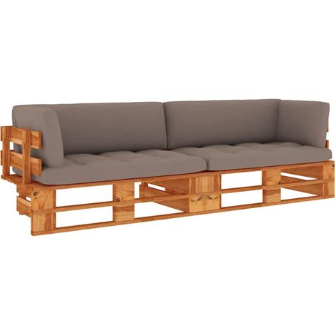 vidaXL Canapé palette 2 places et coussins Pin imprégné de marron miel