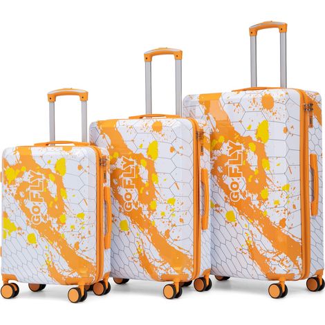 Ensemble de 3 valises 20"/24"/28" en polycarbonate avec imprimé à motifs et serrure à combinaison (orange) (1/5)