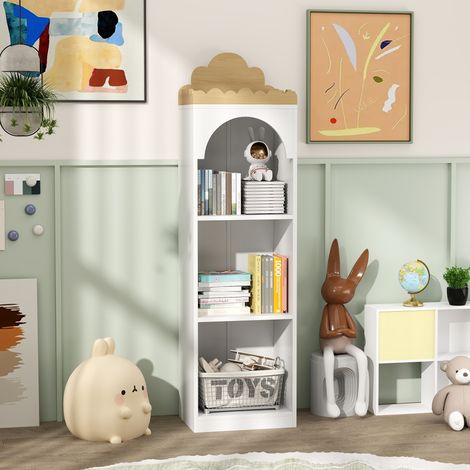 Estantería para Libros Infantil de 3 Niveles Estantería Infantil para Guarderías Habitación Infantil Blanco y Natural (1/5)