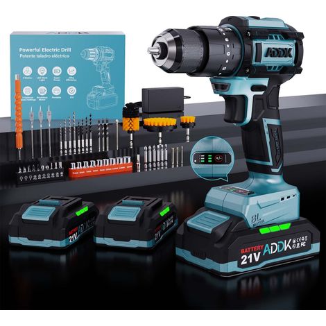 Chiavi a impulsi brushless da 21 V, avvitatore a impulsi multifunzione, 550 Nm, 3 velocità regolabili, 2 batterie rimovibili da 21 V 1,5 Ah, 2 velocità, 24 + 3 stadi - Blu (1/5)