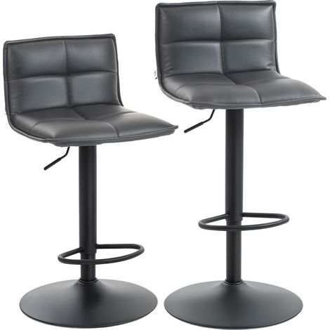 Set of Two Modern Faux Leather Bar Stools - Dark Grey (1/5)