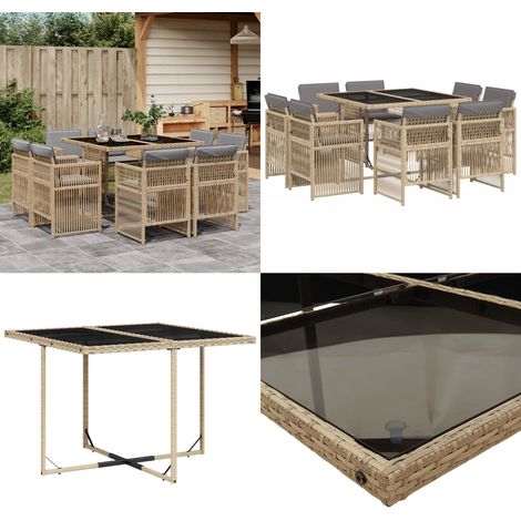 vidaXL Ensemble à manger de jardin et coussins 9 pcs mélange beige (1/5)