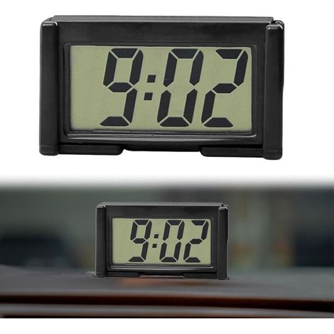 Horloge Numérique - 1 Unité - Plastique Noir - Écran LCD Lumineux - Pour Tableau De Bord Et Bureau - Compact (1/5)