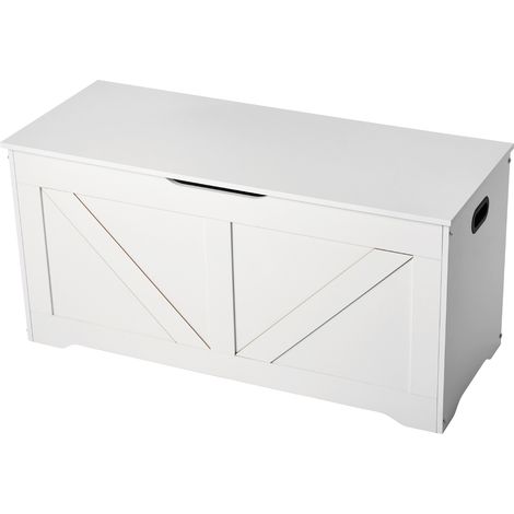 Mophorn Kids Wooden Storage Bench, Toy Chest with Safety Hinge, Spacious Cabinet for Playroom, Living Room, or Entryway, Simple Assembly, 38.98 x 15.55 x 18.9 in, White (1/5)