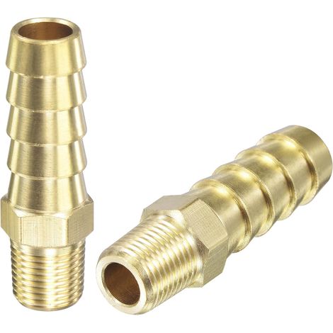 Raccord Cannelé Laiton Tuyau Droit 3/8 Pouce x NPT 1/8 Mâle Filetage Tube Connecteur pour Eau Air Carburant Tube 2Pcs (1/5)