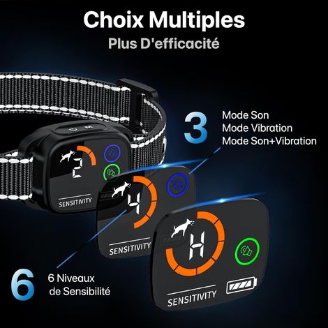 Collier anti-aboiement intelligent pour chien rechargeable avec vibration réglable et détection précise par IA (1/5)