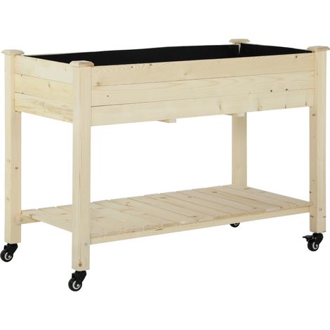 Jardinière sur roues avec étagère, inserts d'arrosage et feutre drainant inclus - Potager mobile en bois (1/5)