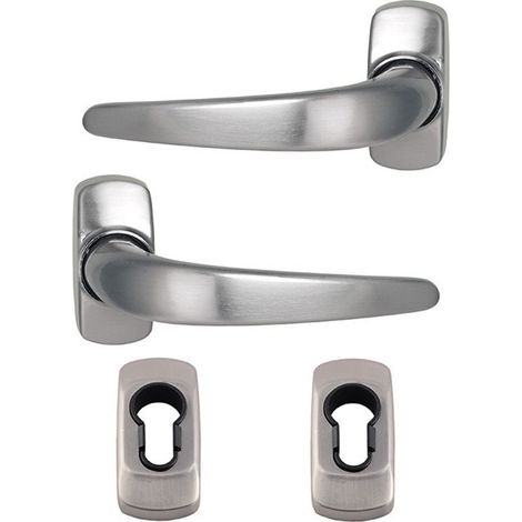 Manilla de Puerta Con Rosetas KLOSE «STELUS» + 2 Rosetas Cilíndricas de color acero inoxidable (1/2)
