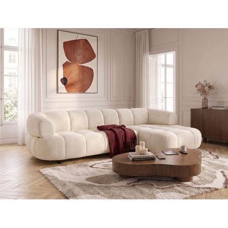 BOBOCHIC - Canapé d'angle convertible avance-recule électrique LOVELY tissu chenille Angle droit Beige (1/2)