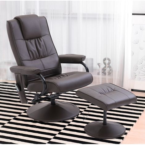 Sillón de masaje giratorio con reposapiés, reclinable, piel sintética marrón OKMYHOME (1/5)