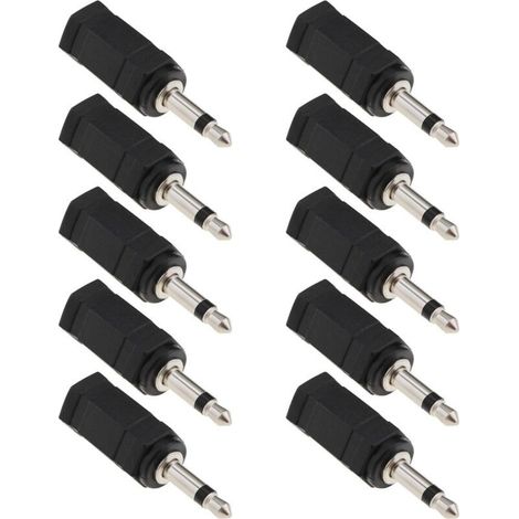 Lntyq Lot de 10 adaptateurs mono 3,5 mm vers stéréo femelle vers mâle 2 en 1 pour casque de téléphone portable, casque d'ordinateur (noir)