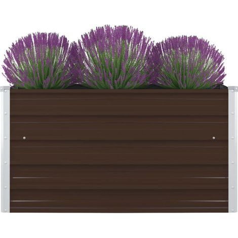 Pot de fleurs, 100 x 100 x 45 cm, acier galvanisé, marron. (1/5)