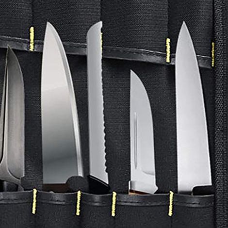 Sac de rangement couteau chef multifonction sac transport couteaux cuisine portable en toile Oxford 22 poches pliable 58x35,3 cm deplie 35,3x13,5 cm plie (1/2)