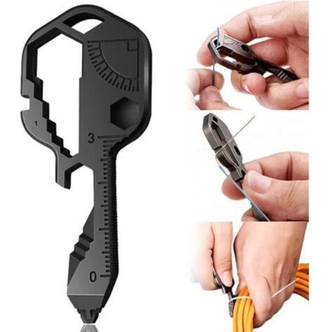Outil clé Multifonction Outil clé extérieur Ouvre-Bouteille en Acier Inoxydable 24 en 1 Mini clé Portable Utilisé pour Les Outils de Ligne de Coupe, ouvre-boîte, etc (Noir) (1/4)