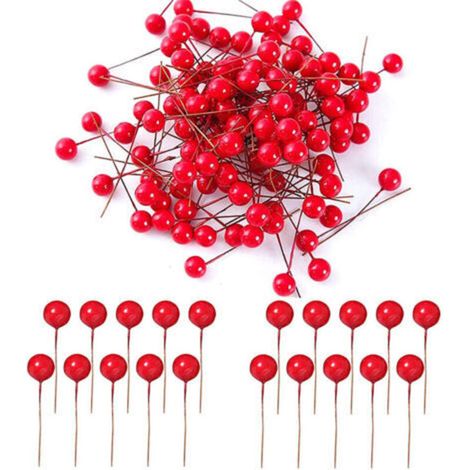 100 künstliche Stechpalmenbeeren für Dekorationen, Girlandenbastelbedarf, Weihnachtsfeierdekoration