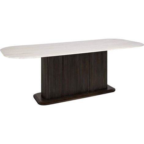 Table élégante salle à manger bois foncé - Blanc marbré et bois foncé (1/4)