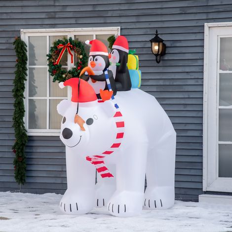 Ours Polaire de Noël Gonflable 2m06 avec Éclairage LED, Décoration Extérieure Étanche, Lot de 2 Manchots Fournis (1/5)