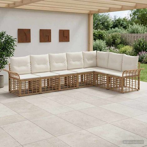 vidaXL  Outdoor Sofa Set  7 pcs Natural and Cream White Poly Rattan