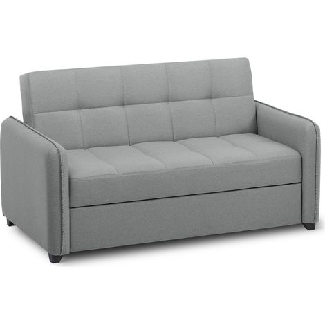 EVERGREENWEB - Divano Letto 2 posti Grigio con letto estraibile e spalliera reclinabile, Divano di design Moderno con zampe in legno e cuscini in OMAGGIO, Braccioli Slim, Materasso 140x190 | ODETTE (1/4)