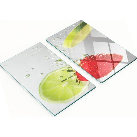 Tableros de vidrio elegantes y duraderos con estampado de fresa y lima, 2x30x52 cm.