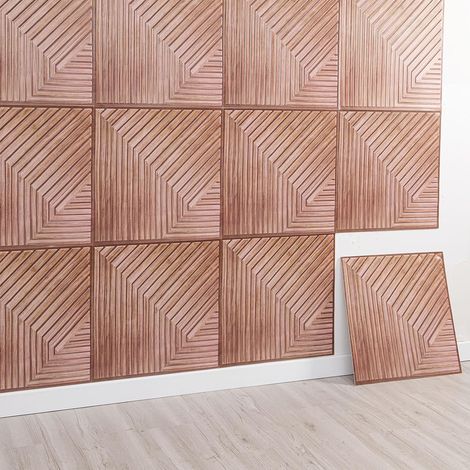 JSSEVN-Lot de 8 Panneaux Muraux 3D, Autocollants, Aspect Bois, pour Décoration Murale Intérieure, Panneaux Acoustiques 3D, 30 x 30 cm (Marron) (1/5)