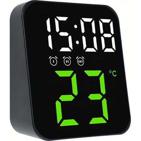 Réveil électronique LED avec contrôle vocal de la température, 3 alarmes, 2 niveaux de luminosité, réglage de la date, mode nuit, répétition pour chambre à coucher, salon, bureau