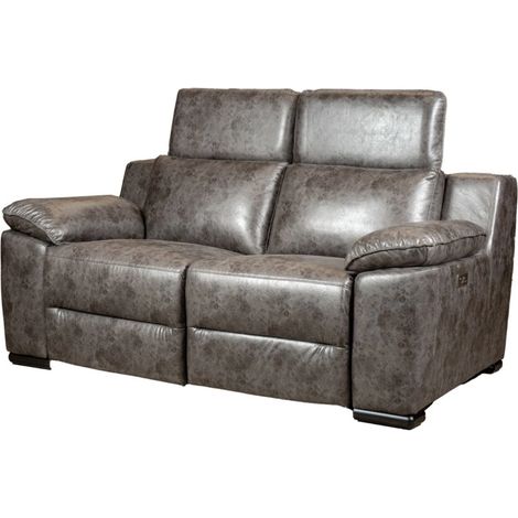 divano 2 posti bellahome "giulia" con sistema relax, in ecopelle effetto invecchiato grigio 170x106x85 cm (1/4)