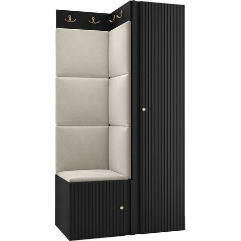 Meuble d'entrée Hartford 390, Manila 02, 186x82x46cm, MDF, Stratifié, Tissu, Murale, À poser
