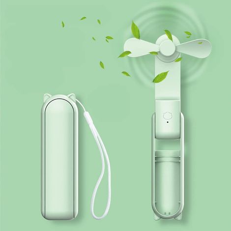 Vert Mini ventilateur portable USB rechargeable à 3 vitesses pliable avec batterie externe pour la maison, le bureau, les voyages – Appareil de refroidissement personnel pour femmes et enfants (1/5)