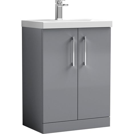 Nuie Arno Satin Grey 600mm 2 Door Vanity Unit and Mid Edge Ceramic Basin - ARN2203A