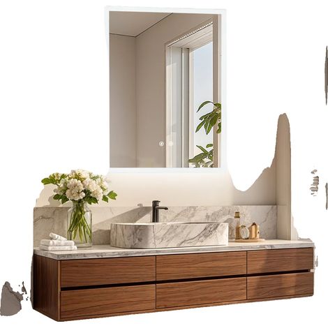 Specchio da bagno, con sensore tattile, antiappannamento, 60x80 cm (24x32 pollici), in alluminio. (1/2)