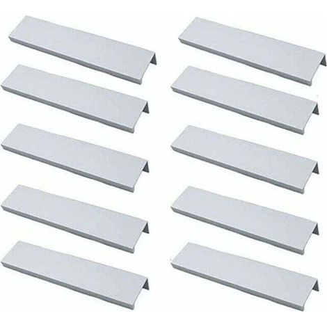 Set mit 10 Profilgriffen für Küchenschränke – Unsichtbare Griffe, gebürstete Oberfläche, silberne Aluminiumlegierung, 96 mm Lochabstand