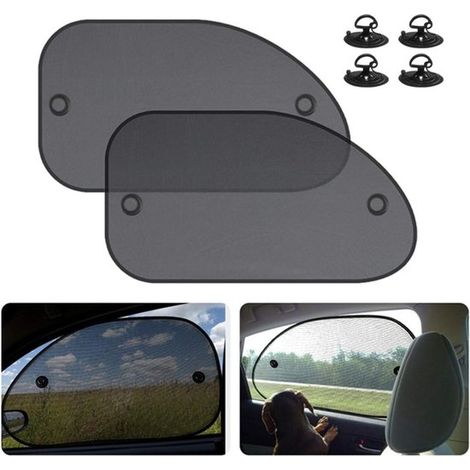 Lot de 2 rideaux de voiture - Accessoires auto - Protection solaire - Pare-soleil bébé - Protection solaire pour voiture - Maille en nylon - Noir - 65 x 38 cm (1/5)