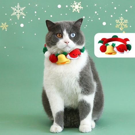 Collier De Noël Pour Chien - En Tissu Peluche Avec Clochette - Décoration Arbre De Noël - 2 Pièces (1/5)