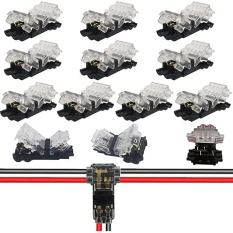 Connecteurs T Tap basse tension, Compact Connecteur solide sans soudure Pas besoin de dénuder les fils, Borne du connecteur en T Convient aux connexions de fils 18-22 AWG(10pièces) (1/5)