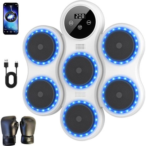 Machine de Boxe Musicale,9 Vitesse Cible Boxe Mural Musique avec Gants de Machine,Comptage Intelligent et Bluetooth Musicboxing pour Entraînement à la Maison,pour Adultes et Enfants Exercice (1/5)