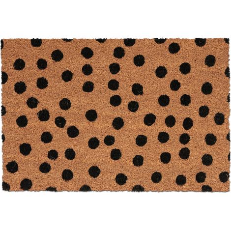 Relaxdays Felpudo Coco, con Puntos, 60x40 cm, Alfombra Puerta Interior y Exterior, Tapete Antideslizante, Natural/Negro