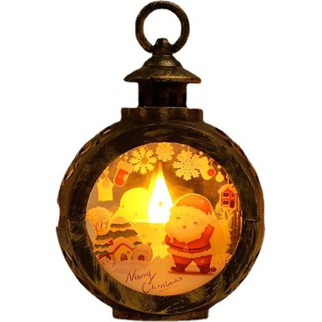 Lanterne Ronde À Led - Décoration De Noël Portable Avec Motif Père Noël Et Sapin - Idéale Pour Fenêtres, Intérieur Et Extérieur - Lot De 1 (1/5)