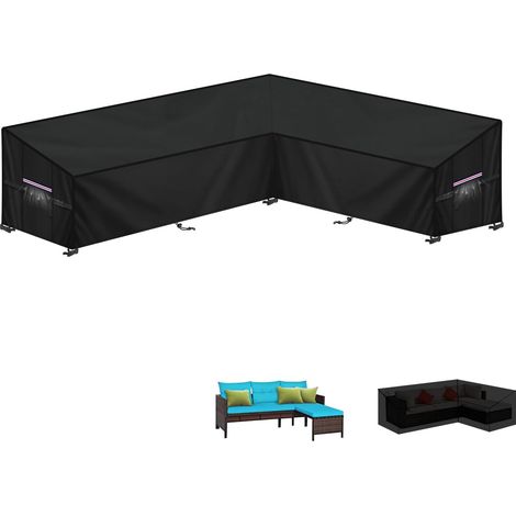 Housse Canapé D'angle Extérieur Bâche de Protection Salon de Jardin en L-Forme Housse de Meubles Imperméable Housses de Canapé de Jardin en 420D Tissu Oxford Étanche, 220x150x80x80/60cm (1/5)