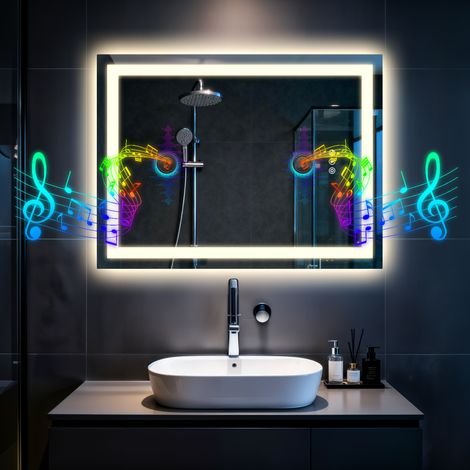 LUVODI Bathroom Vanity Mirror with Lights and Bluetooth Speaker Makeup Mirror Dimmable, 60 x 80cm