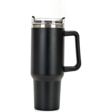 Gobelet isotherme noir de 1182 ml (40 oz) à température constante, avec poignée et paille, tasse à café, tasse de voyage isotherme à double vide en a (1/5)