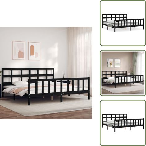 Colchón - vidaXL Estructura de cama con cabecero madera maciza negro 200x200 cm - Madera maciza