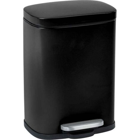 Leno Design-Treteimer mit Soft-Close-Mechanismus, kleiner Badezimmereimer mit 5 Litern Fassungsvermögen, Edelstahl, 21,5 x 19 x 29,5 cm, schwarz