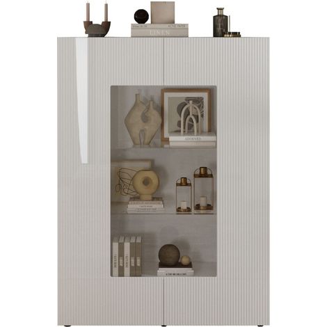 Vetrina SCENA – L121 x H166 x P42 cm – 2 porte – Bianco lucido lacato