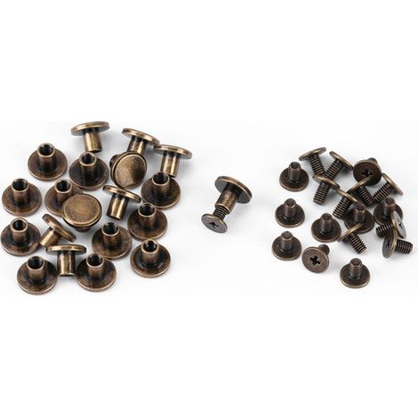 Jeffergarden 20 vis, écrous, clous et rivets à tête plate en cuivre et laiton avec capuchon en cuir (6,5 mm)-DOU