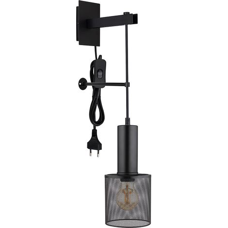 Applique murale pour chambre à coucher, câble de prise, noir mat H 60 cm