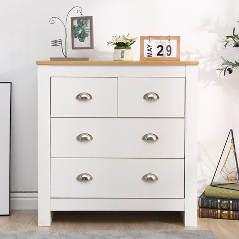 FURNITURE HMD Multi Wooden Storage Cabinet Drawer Chests,2+2 Drawers Sideboard Multi-Storage Unit,White+Oak,79x35x81cm(WxDxH) (1/5)