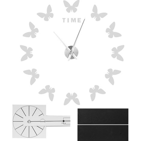 Grande horloge murale autocollante en forme de papillon, décoration innovante et moderne à faire soi-même pour le salon, argentée. (1/5)