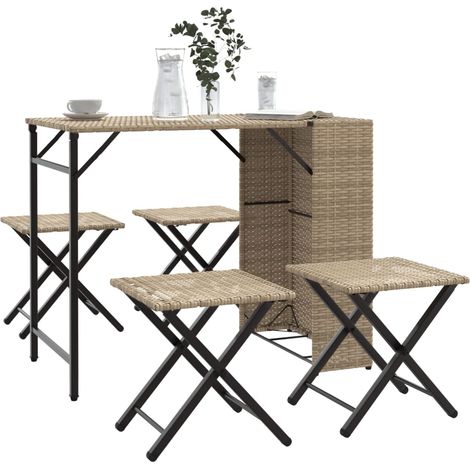 5-tlg. Garten-Essgruppe Klappbar Beige Poly Rattan