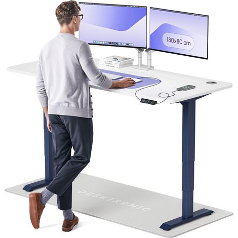 Desktronic Bureau assis debout HomePro - 180x80cm - Bleu/Blanc
